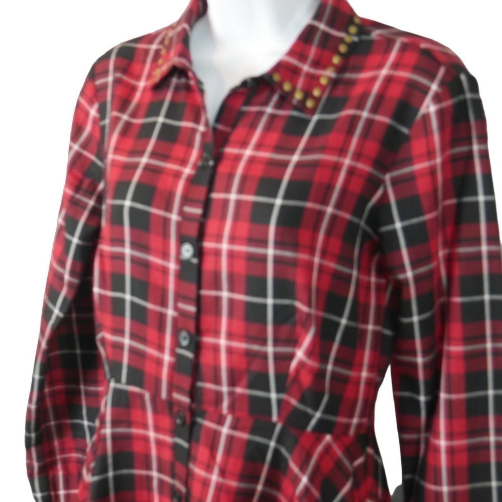 Venus Red Plaid Shirtdress Size 2 EUC - Picture 4 of 12